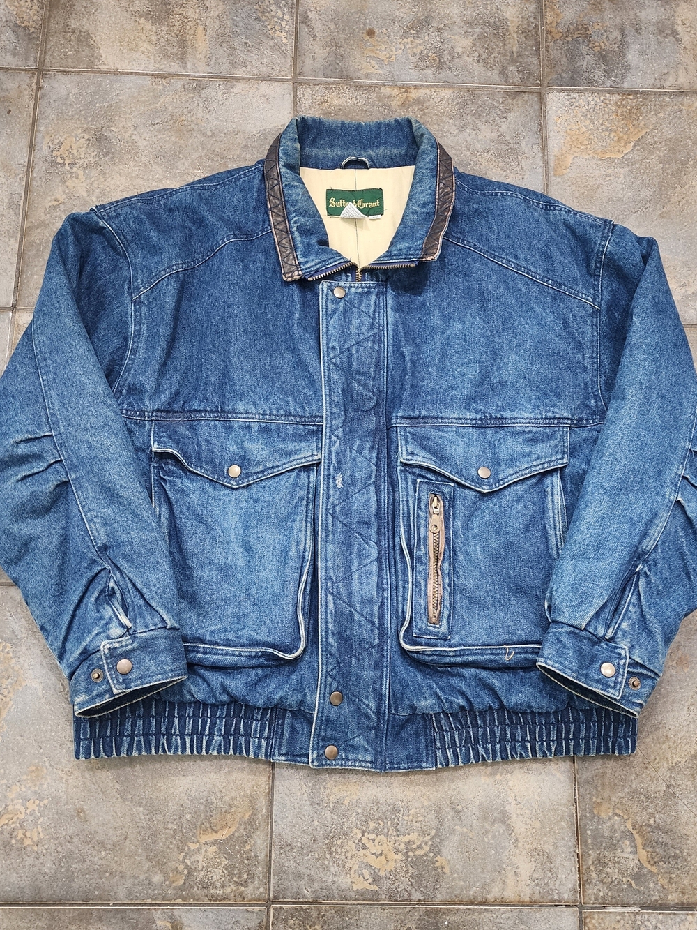 Vintage 90s Sutter & Grant Men's XL Heavy Insulated Denim Hiking Bomber Jacket